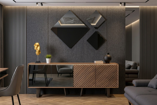 Designer Esszimmer Set 4tlg Sideboard mit 3x Spiegel Modern Stil neu