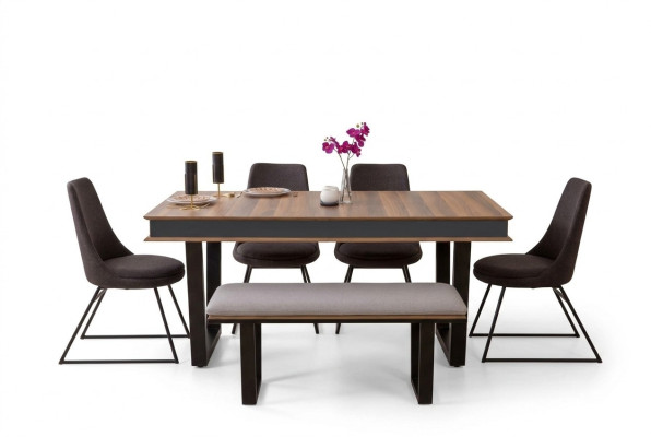 Esszimmer Set Esstisch 4x Stühle Bank Sideboard Essgruppe 3x Spiegel 10tlg