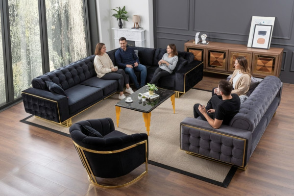 Designer 3tlg.Wohnzimmer set Ecksofa L-form + 3 + 1 Sitzer Luxus Eckcouch