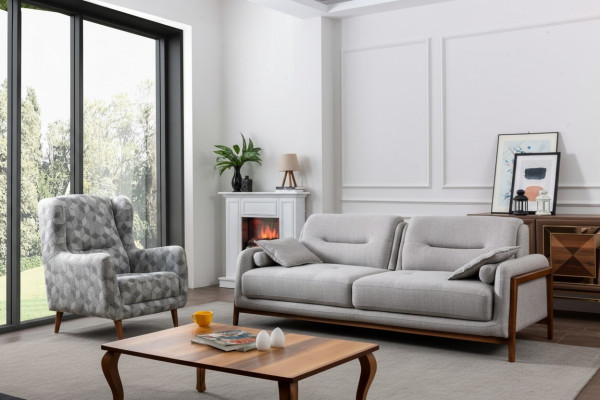 Set 2 tlg Wohnzimmer Sofagarnitur Dreisitzer Sofa Modern Sessel Textil