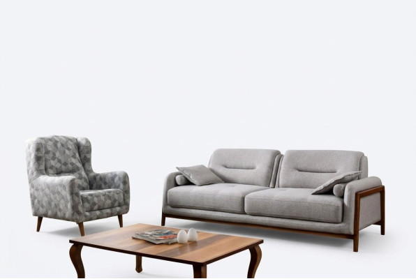 Set 2 tlg Wohnzimmer Sofagarnitur Dreisitzer Sofa Modern Sessel Textil
