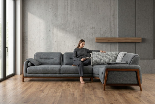 Designer Ecksofa L-form Luxus Polster Textil Wohnlandschaft Möbel im Wohnzimmer