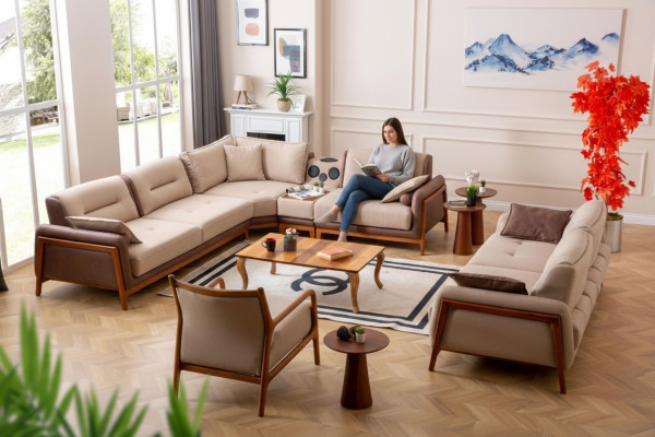 Luxus 3 tlg Wohnzimmer Set Ecksofa L-form 3 Sitzer Relax Sessel Möbel