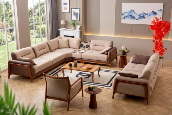 Luxus 3 tlg Wohnzimmer Set Ecksofa L-form 3 Sitzer Relax Sessel Möbel