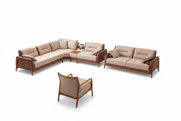 Luxus 3 tlg Wohnzimmer Set Ecksofa L-form 3 Sitzer Relax Sessel Möbel