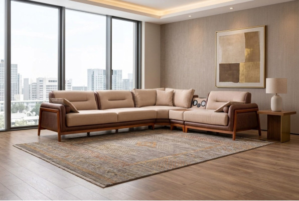 Luxus Ecksofa L-Form Beige Wohnzimmer Möbel Couch Multifunktion Couchen Modern