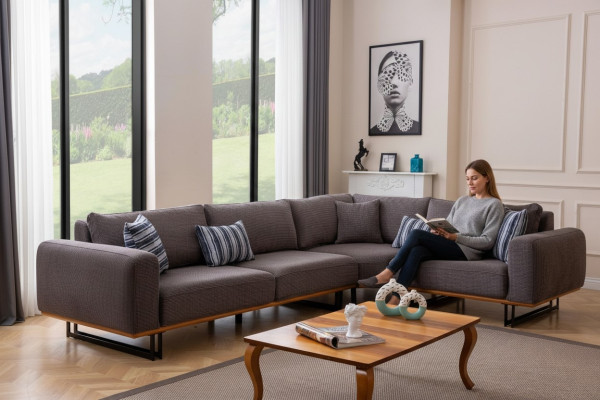 Designer Ecksofa L Form Polster Textil Modern Braun Luxus Wohnlandschaft