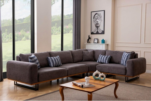 Designer Ecksofa L Form Polster Textil Modern Braun Luxus Wohnlandschaft