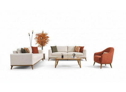 Stilvoll Wohnzimmer set Wohnzimmer set 3tlg. Modern Beige Couch 3+3+1