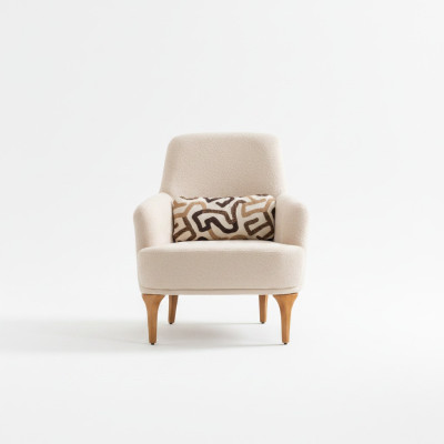 Design Sessel Beige Farbe Wohnzimmer Holz Stilvoll Lounge Club Möbel