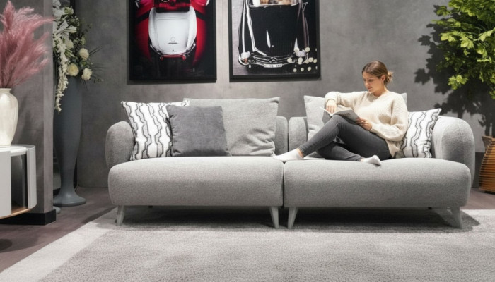 Luxus Sofa 3 - sitzer Design Grau farbe weiche Sofa Polster Textil Big xxl