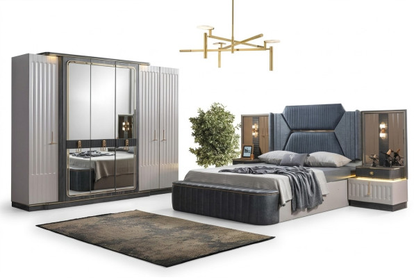 Schlafzimmer Set Bett 2x Nachttische Kleiderschrank 4tlg Design Schrank