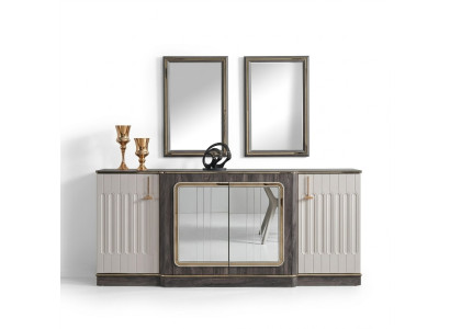 Modernes Sideboard mit 2x Spiegeln Designer Wohnzimmer Möbel Holz Kommode