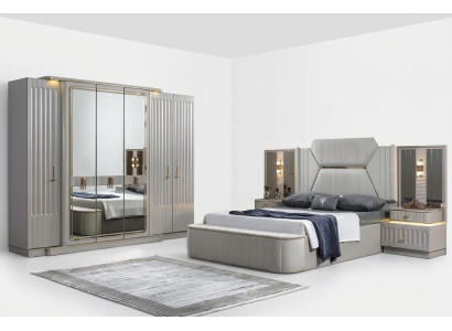 Designer Möbel 4tlg. Schlafzimmer Set Bett 2x Nachttisch Kleiderschrank Neu