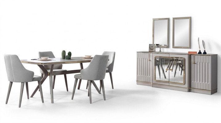 Esszimmer Set Garnitur Sideboard mit 2x Spiegel Tisch 6x Stuhl 10tlg.
