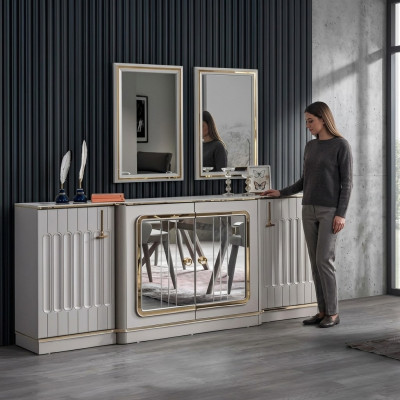 Modernes Sideboard mit 2x Spiegeln Designer Luxus Wohnzimmer Möbel Kommode
