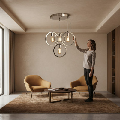 Deckenlampe moderner Pendelleuchte Wohnzimmer Luxus Matt Chrome 35x70