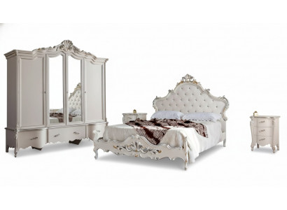 Weißes Schlafzimmer Set Klassisches Bett 2x Nachttische Kleiderschrank