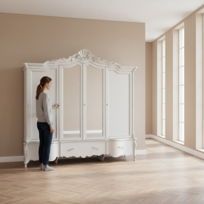 Viertüriger Weißer Klassischer Kleiderschrank Massivholz Schränke Design