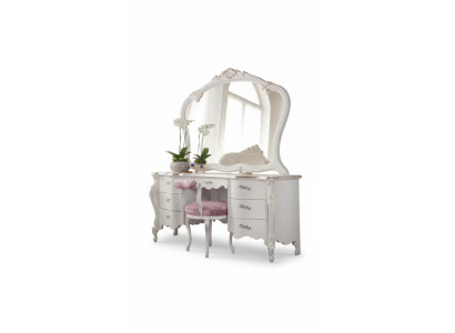 Klassischer Massivholz Schminktisch Schlafzimmer Möbel Set 2tlg Weiß