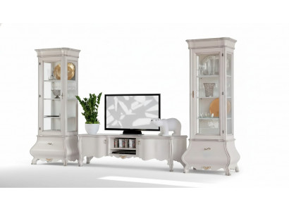 Weiße Luxus Wohnzimmer Wohnwand Möbel 2x Vitrinen TV-Ständer Klassisch