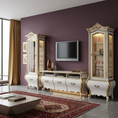 Klassische Wohnzimmer Wohnwand Schränke Vitrine Luxus Set Holzmöbel 3tlg