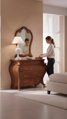 Schlafzimmer Spiegel Kommode Holz Klassisches Design Luxus Braun Neu