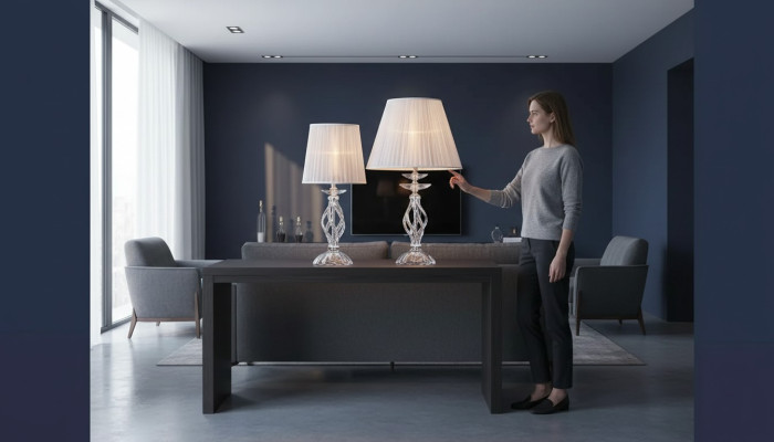 Designer Kristall Weiße Stehlampe Kronleuchter Antik Stil Tisch Lampe