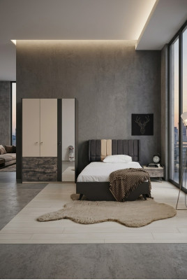Luxuriöses stilvolle Schlafzimmerset Delta Bett Nachttisch Kleiderschrank