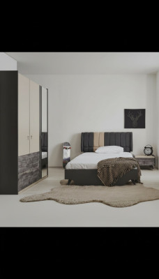 Luxuriöses stilvolle Grau Schlafzimmerset Modern Bett Nachttisch neu