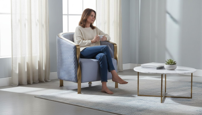 Modern luxuriöse Grau Sessel Möbel Fernseh Sofa Polster Club Stuhl Metall