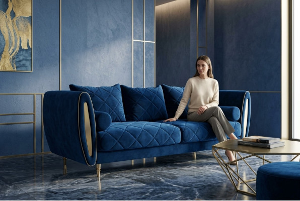Design Blau 3 Sitzer Relax Sofas Sofa Textil Polster Couch Stoff Couchen