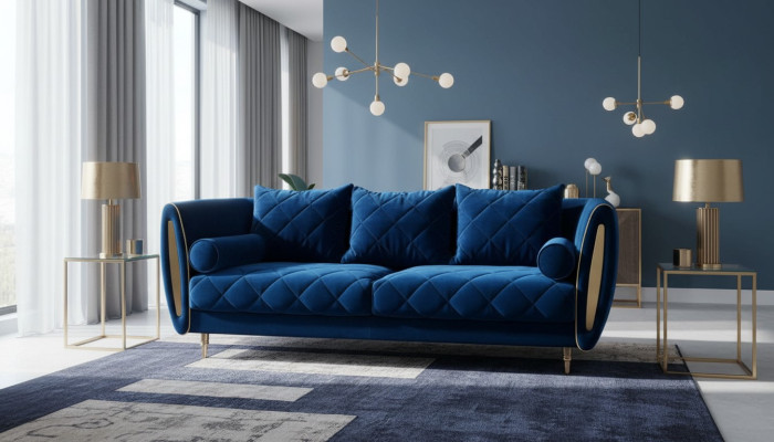 Design Blau 3 Sitzer Relax Sofas Sofa Textil Polster Couch Stoff Couchen