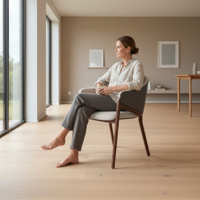 Designer Taupe Esszimmer Stuhl Holzgestell Luxus Polster Einsitzer Stühle