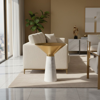 Moderner Runder Beistelltisch Kaffetisch Goldener Couchtisch Marmor