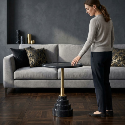 Modern Schwarz Couchtisch Luxus Marmor Tisch Beistell Tische Wohnzimmer Rund