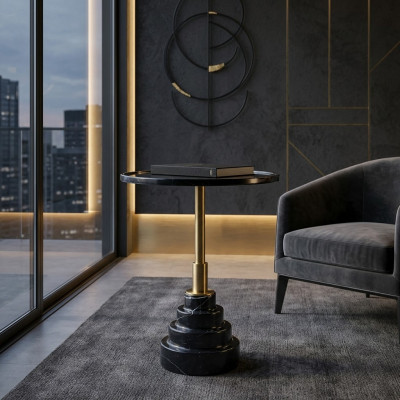 Modern Schwarz Couchtisch Luxus Marmor Tisch Beistell Tische Wohnzimmer Rund