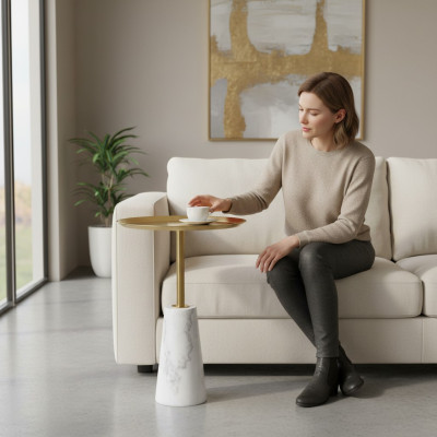 Weißer Beistelltisch Designer Couchtisch Wohnzimmer Luxus Metall Möbel