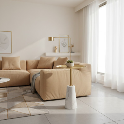 Weißer Beistelltisch Designer Couchtisch Wohnzimmer Luxus Metall Möbel