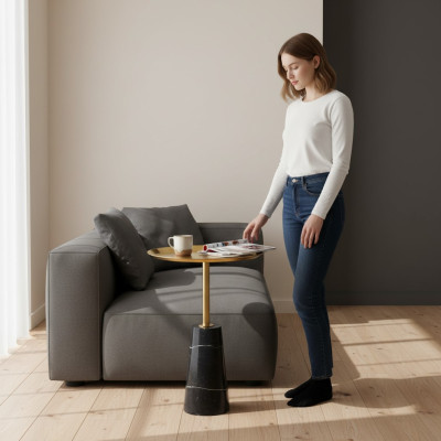 Designer Schwarzer Beistell Couchtisch Marmor Möbel Luxus Wohnzimmer