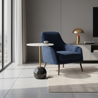 Schwarz-Weißer Beistelltisch Marmor Möbel Designer Wohnzimmer Couchtische