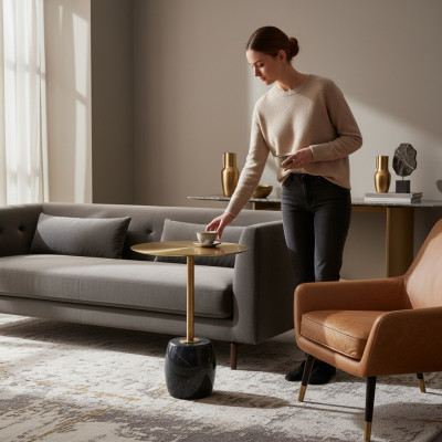 Gold-Schwarzer Couchtisch Designer Wohnzimmer Stilvolle Beistelltische