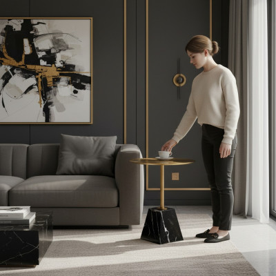 Runder Schwarzer Kaffeetisch Luxus Wohnzimmer Seitentische Beistelltisch