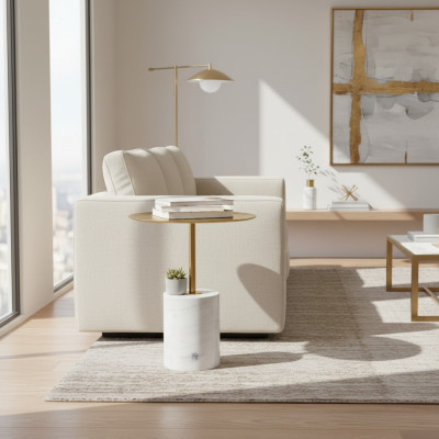 Luxus Weißer Ablagetisch Wohnzimmer Beistelltisch Kunstmarmor Couchtisch