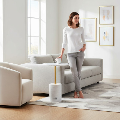 Weißer Runder Beistelltisch Kaffeetisch Wohnzimmer Tische Couchtische Tisch