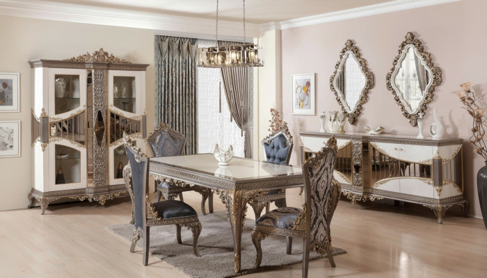 Luxuriöse Weiße Esszimmer Garnitur Esszimmer Möbel Tisch Stühle Spiegel