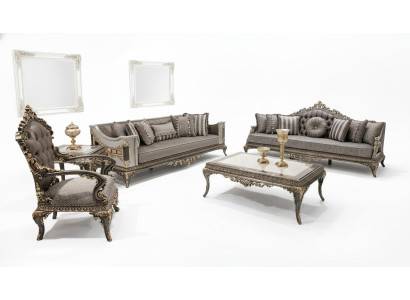 Klassische Graue Chesterfield Sofagarnitur 3+3+1 Sitzer Couchtisch 4tlg