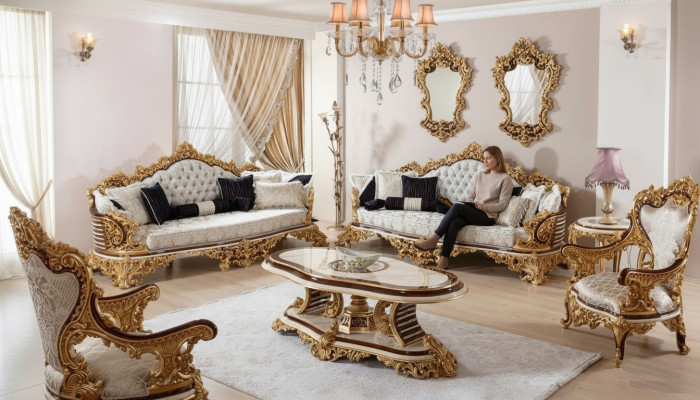 Klassische Weiße Chesterfield Sofagarnitur 3+3+1 SItzer Couchtisch 4tlg