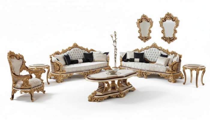 Klassische Weiße Chesterfield Sofagarnitur 3+3+1 SItzer Couchtisch 4tlg