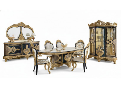 Stilvoller Schwarz-Goldener Esszimmer Set Luxus Garnitur Kommode Esstisch